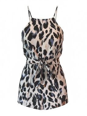 She + Sky Leopard Print Tie-Waist Romper Size Small | Sleeveless Animal Print